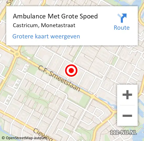 Locatie op kaart van de 112 melding: Ambulance Met Grote Spoed Naar Castricum, Monetastraat op 8 juni 2015 03:19