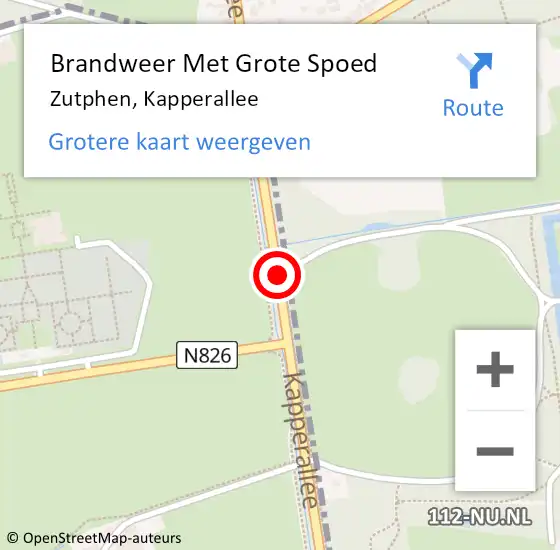 Locatie op kaart van de 112 melding: Brandweer Met Grote Spoed Naar Zutphen, Kapperallee op 8 juni 2015 03:27