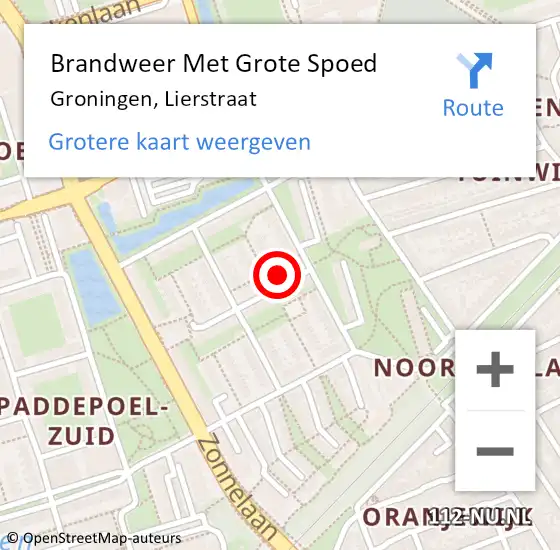 Locatie op kaart van de 112 melding: Brandweer Met Grote Spoed Naar Groningen, Lierstraat op 8 juni 2015 05:17