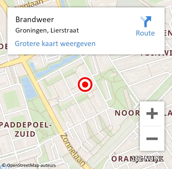 Locatie op kaart van de 112 melding: Brandweer Groningen, Lierstraat op 8 juni 2015 05:31