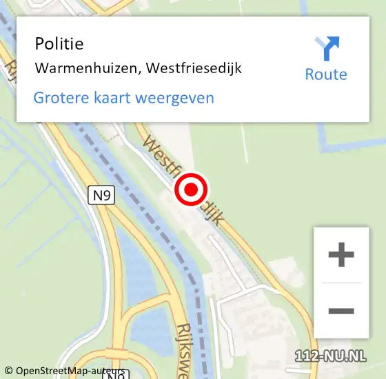 Locatie op kaart van de 112 melding: Politie Warmenhuizen, Westfriesedijk op 8 juni 2015 07:18