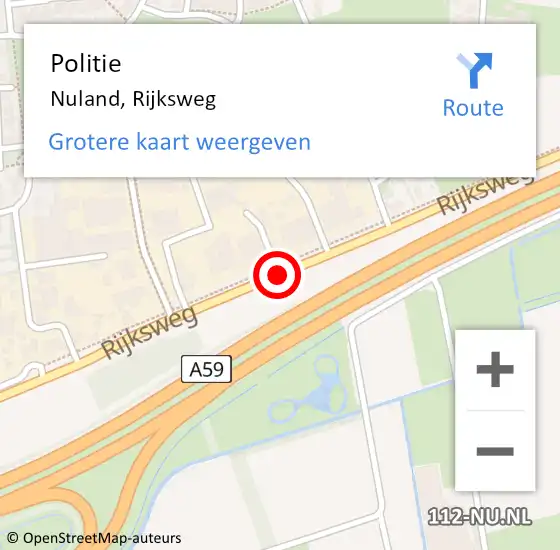 Locatie op kaart van de 112 melding: Politie Nuland, Rijksweg op 8 juni 2015 07:46