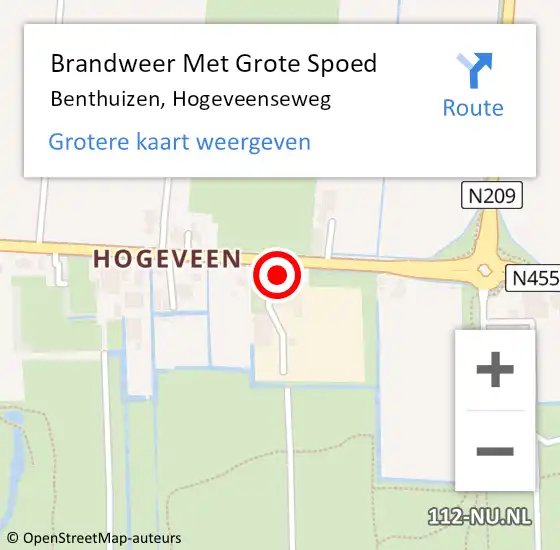 Locatie op kaart van de 112 melding: Brandweer Met Grote Spoed Naar Benthuizen, Hogeveenseweg op 8 juni 2015 07:58