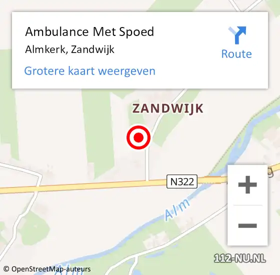 Locatie op kaart van de 112 melding: Ambulance Met Spoed Naar Almkerk, Zandwijk op 8 juni 2015 08:06