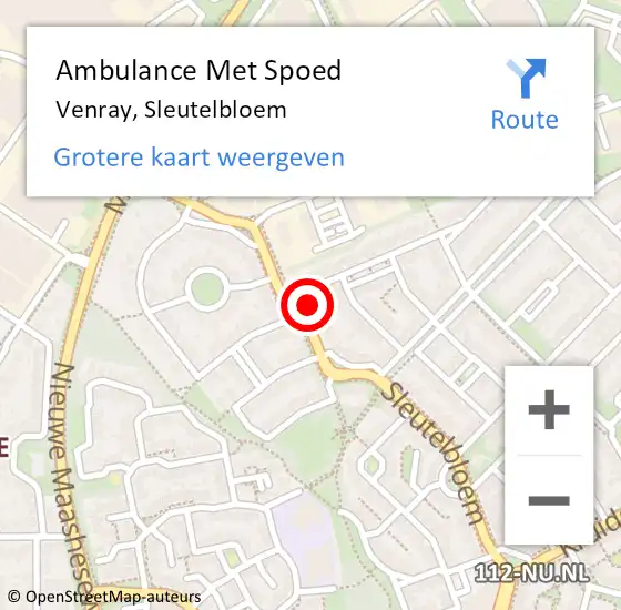 Locatie op kaart van de 112 melding: Ambulance Met Spoed Naar Venray, Sleutelbloem op 8 juni 2015 08:18