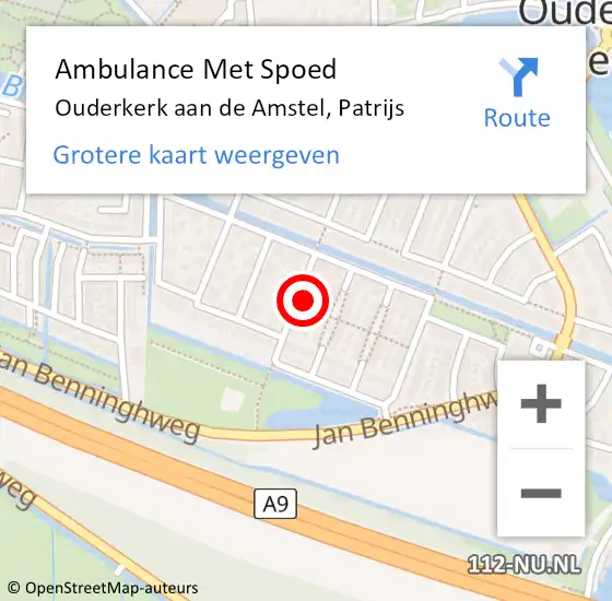 Locatie op kaart van de 112 melding: Ambulance Met Spoed Naar Ouderkerk aan de Amstel, Patrijs op 8 juni 2015 10:16