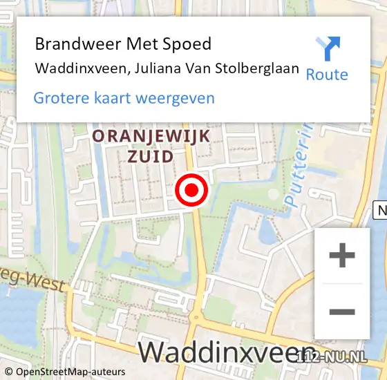 Locatie op kaart van de 112 melding: Brandweer Met Spoed Naar Waddinxveen, Juliana Van Stolberglaan op 8 juni 2015 10:33