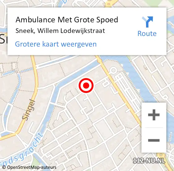 Locatie op kaart van de 112 melding: Ambulance Met Grote Spoed Naar Sneek, Willem Lodewijkstraat op 8 juni 2015 11:46