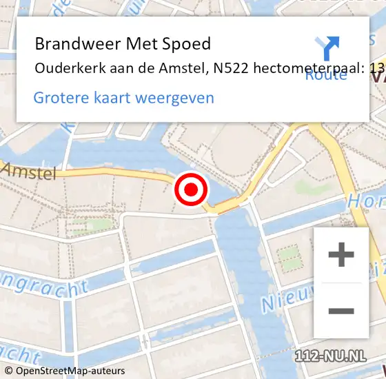 Locatie op kaart van de 112 melding: Brandweer Met Spoed Naar Ouderkerk aan de Amstel, N522 hectometerpaal: 13,8 op 8 juni 2015 13:02