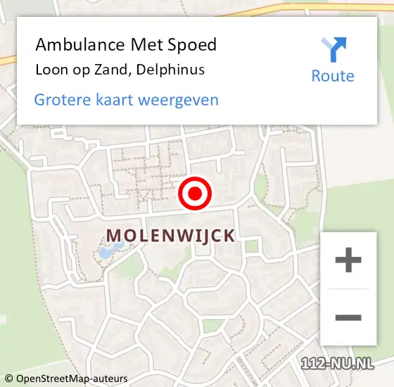 Locatie op kaart van de 112 melding: Ambulance Met Spoed Naar Loon op Zand, Delphinus op 8 juni 2015 13:24