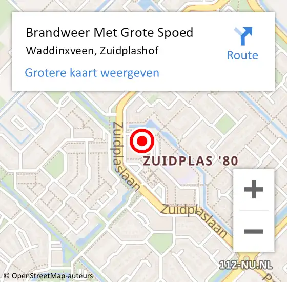 Locatie op kaart van de 112 melding: Brandweer Met Grote Spoed Naar Waddinxveen, Zuidplashof op 8 juni 2015 15:26