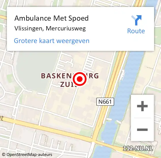 Locatie op kaart van de 112 melding: Ambulance Met Spoed Naar Vlissingen, Mercuriusweg op 8 juni 2015 15:26