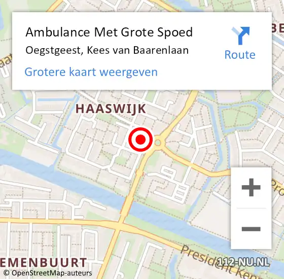 Locatie op kaart van de 112 melding: Ambulance Met Grote Spoed Naar Oegstgeest, Kees van Baarenlaan op 8 juni 2015 15:37