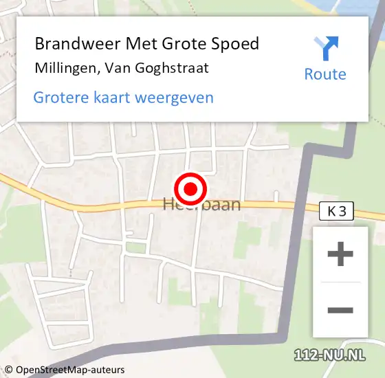 Locatie op kaart van de 112 melding: Brandweer Met Grote Spoed Naar Millingen, Van Goghstraat op 8 juni 2015 17:13