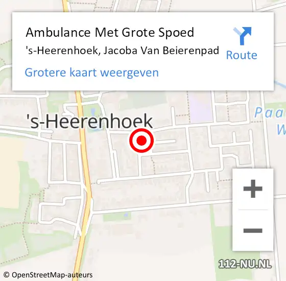 Locatie op kaart van de 112 melding: Ambulance Met Grote Spoed Naar 's-Heerenhoek, Jacoba Van Beierenpad op 8 juni 2015 18:56
