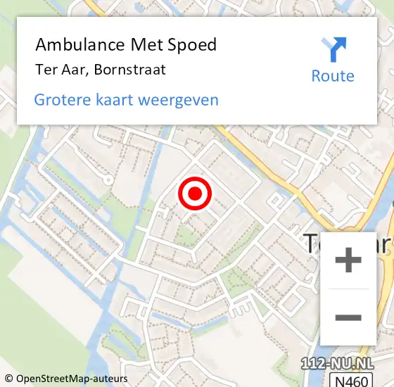 Locatie op kaart van de 112 melding: Ambulance Met Spoed Naar Ter Aar, Bornstraat op 8 juni 2015 19:21