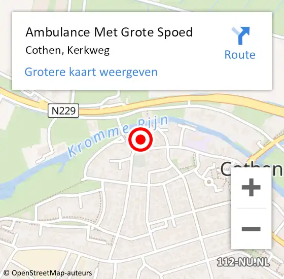 Locatie op kaart van de 112 melding: Ambulance Met Grote Spoed Naar Cothen, Kerkweg op 8 juni 2015 20:12