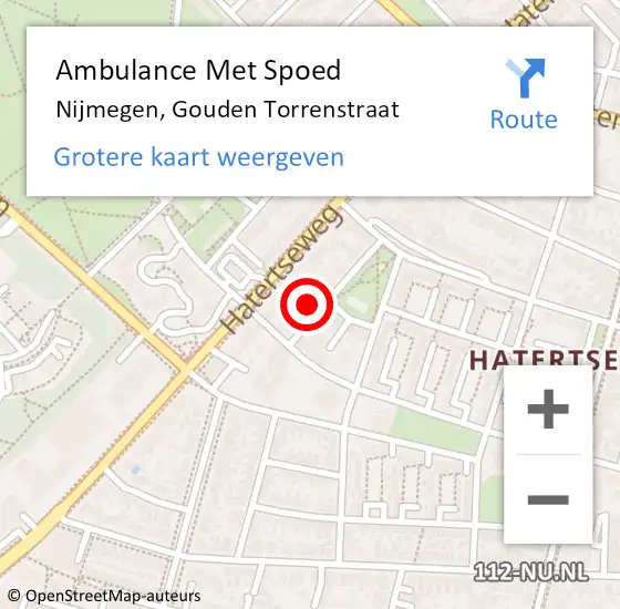 Locatie op kaart van de 112 melding: Ambulance Met Spoed Naar Nijmegen, Gouden Torrenstraat op 8 juni 2015 21:39