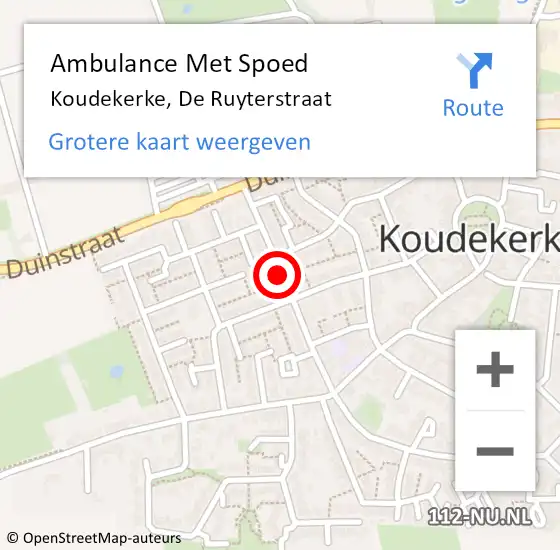 Locatie op kaart van de 112 melding: Ambulance Met Spoed Naar Koudekerke, De Ruyterstraat op 9 juni 2015 01:43