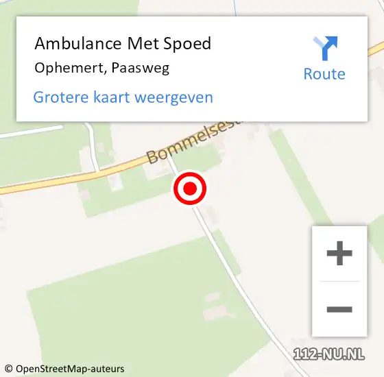 Locatie op kaart van de 112 melding: Ambulance Met Spoed Naar Ophemert, Paasweg op 9 juni 2015 06:21