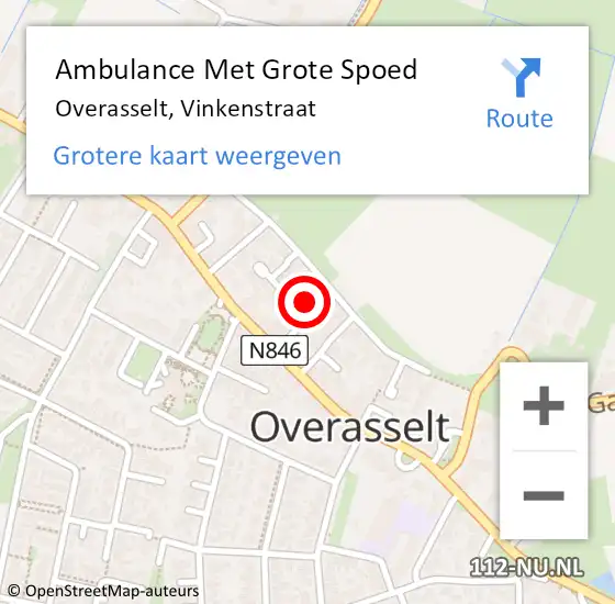 Locatie op kaart van de 112 melding: Ambulance Met Grote Spoed Naar Overasselt, Vinkenstraat op 10 november 2013 11:15