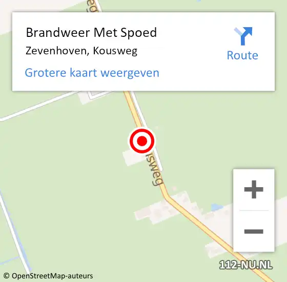 Locatie op kaart van de 112 melding: Brandweer Met Spoed Naar Zevenhoven, Kousweg op 9 juni 2015 10:55