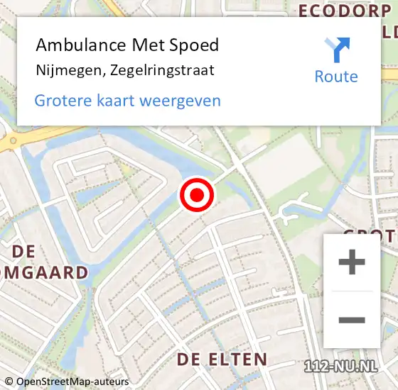 Locatie op kaart van de 112 melding: Ambulance Met Spoed Naar Nijmegen, Zegelringstraat op 9 juni 2015 11:27