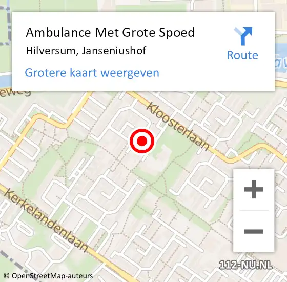 Locatie op kaart van de 112 melding: Ambulance Met Grote Spoed Naar Hilversum, Janseniushof op 9 juni 2015 11:48