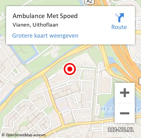 Locatie op kaart van de 112 melding: Ambulance Met Spoed Naar Vianen, Uithoflaan op 9 juni 2015 12:47