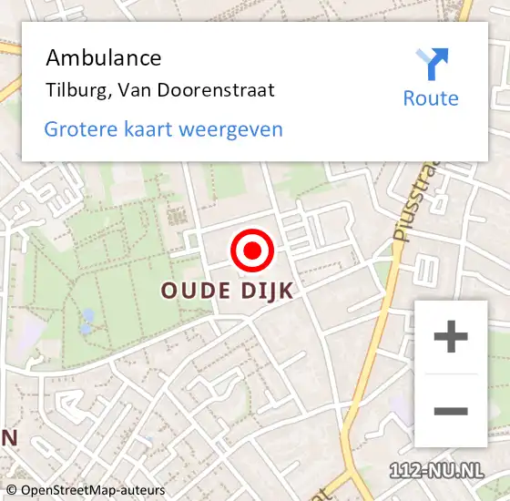 Locatie op kaart van de 112 melding: Ambulance Tilburg, Van Doorenstraat op 9 juni 2015 13:01