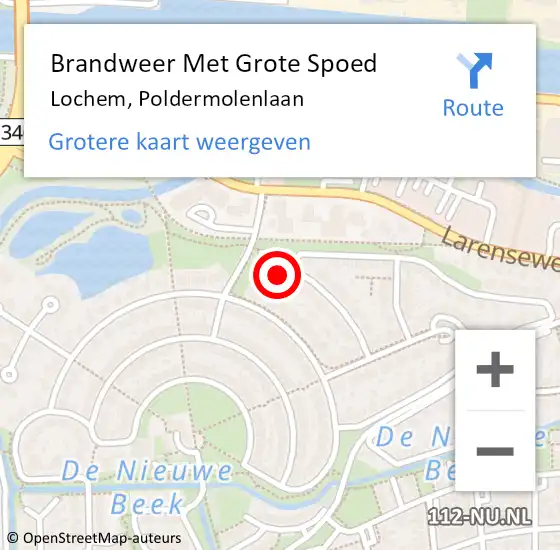 Locatie op kaart van de 112 melding: Brandweer Met Grote Spoed Naar Lochem, Poldermolenlaan op 9 juni 2015 14:41