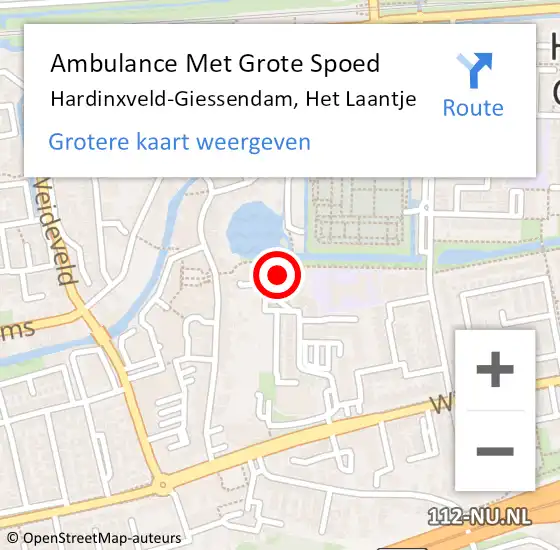 Locatie op kaart van de 112 melding: Ambulance Met Grote Spoed Naar Hardinxveld-Giessendam, Het Laantje op 12 september 2013 12:11