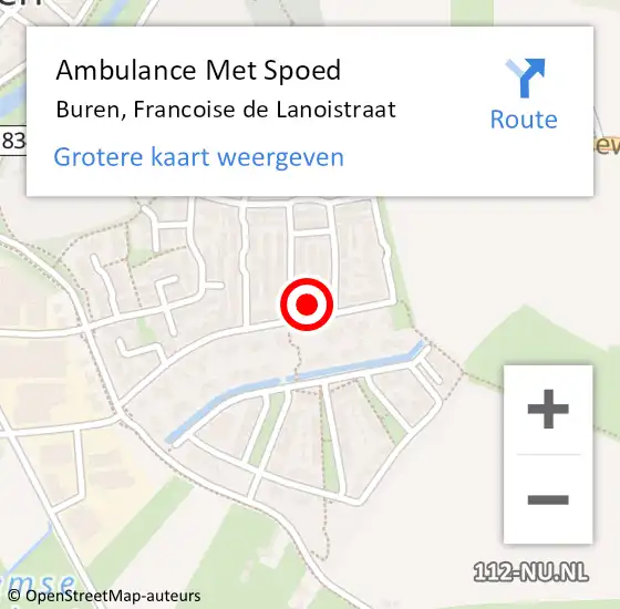 Locatie op kaart van de 112 melding: Ambulance Met Spoed Naar Buren, Francoise de Lanoistraat op 9 juni 2015 17:19