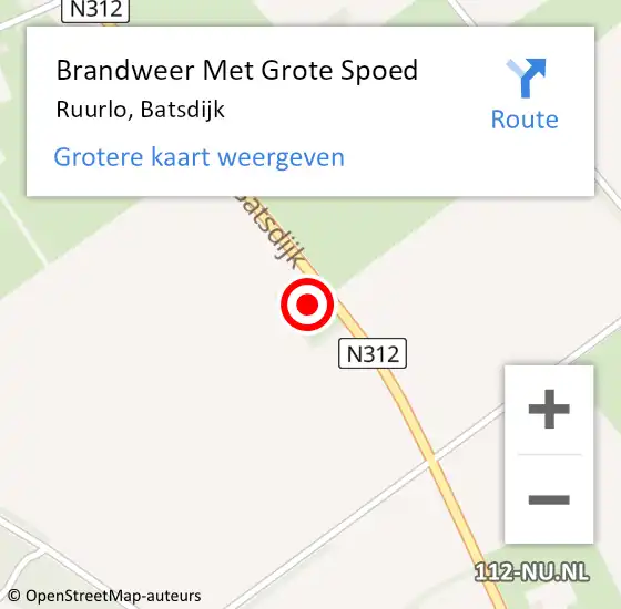 Locatie op kaart van de 112 melding: Brandweer Met Grote Spoed Naar Ruurlo, Batsdijk op 9 juni 2015 19:33