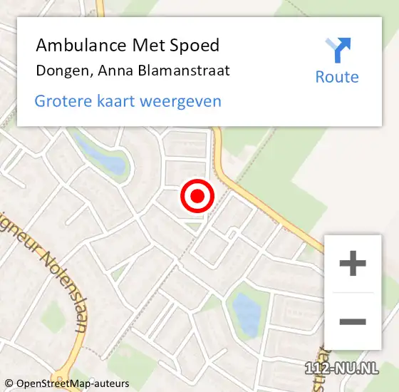 Locatie op kaart van de 112 melding: Ambulance Met Spoed Naar Dongen, Anna Blamanstraat op 9 juni 2015 19:35