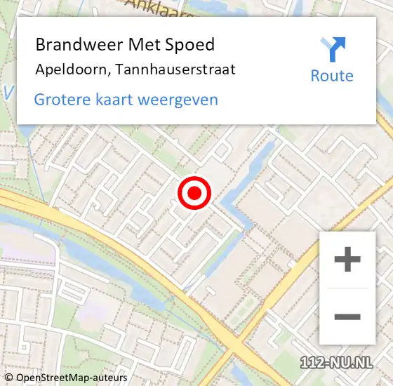 Locatie op kaart van de 112 melding: Brandweer Met Spoed Naar Apeldoorn, Tannhauserstraat op 9 juni 2015 20:11