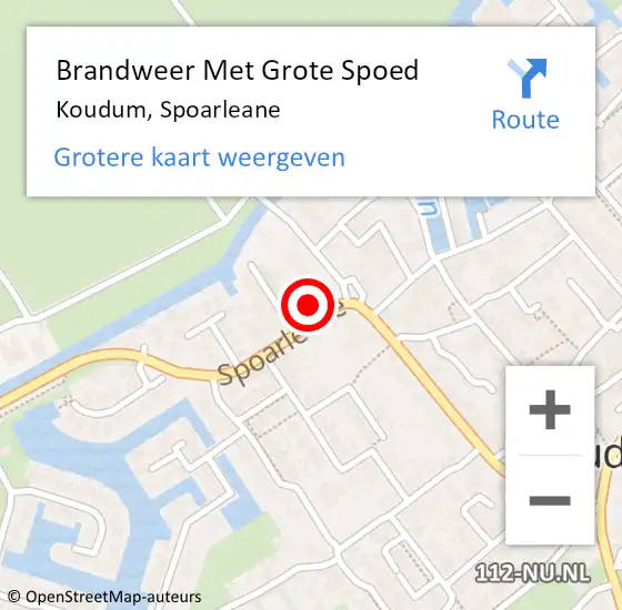 Locatie op kaart van de 112 melding: Brandweer Met Grote Spoed Naar Koudum, Spoarleane op 9 juni 2015 20:44