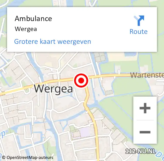 Locatie op kaart van de 112 melding: Ambulance Wergea op 9 juni 2015 21:40