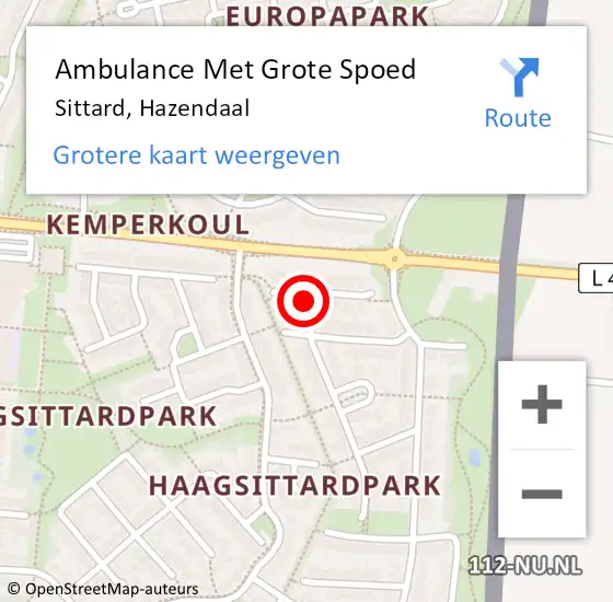 Locatie op kaart van de 112 melding: Ambulance Met Grote Spoed Naar Sittard, Hazendaal op 10 november 2013 12:44