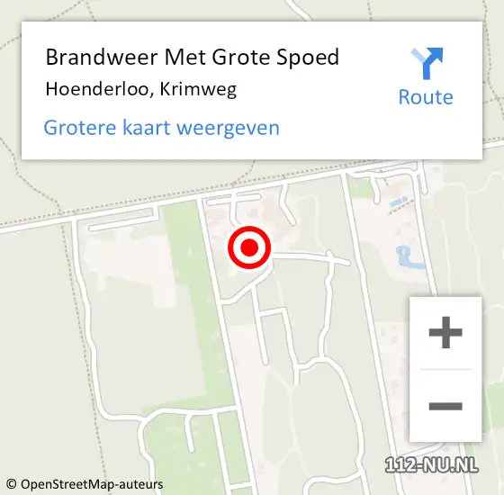 Locatie op kaart van de 112 melding: Brandweer Met Grote Spoed Naar Hoenderloo, Krimweg op 9 juni 2015 22:11