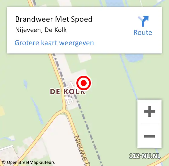 Locatie op kaart van de 112 melding: Brandweer Met Spoed Naar Nijeveen, De Kolk op 9 juni 2015 22:19