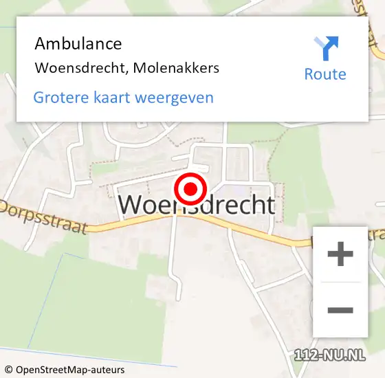 Locatie op kaart van de 112 melding: Ambulance Woensdrecht, Molenakkers op 10 juni 2015 00:05