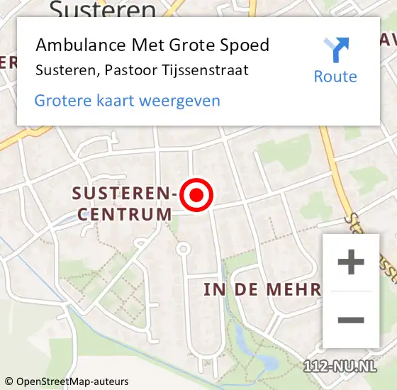 Locatie op kaart van de 112 melding: Ambulance Met Grote Spoed Naar Susteren, Pastoor Tijssenstraat op 10 juni 2015 05:15