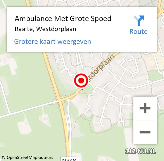 Locatie op kaart van de 112 melding: Ambulance Met Grote Spoed Naar Raalte, Westdorplaan op 10 juni 2015 06:50