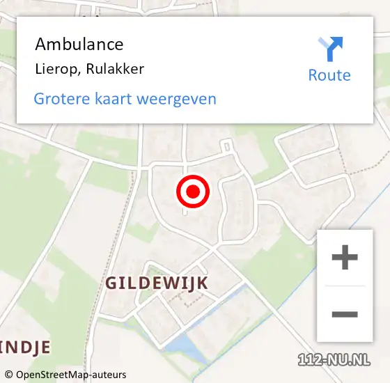 Locatie op kaart van de 112 melding: Ambulance Lierop, Rulakker op 10 juni 2015 07:04