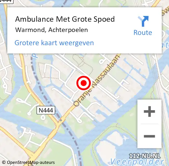 Locatie op kaart van de 112 melding: Ambulance Met Grote Spoed Naar Warmond, Achterpoelen op 10 juni 2015 07:38