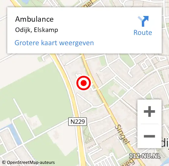 Locatie op kaart van de 112 melding: Ambulance Odijk, Elskamp op 10 juni 2015 08:58