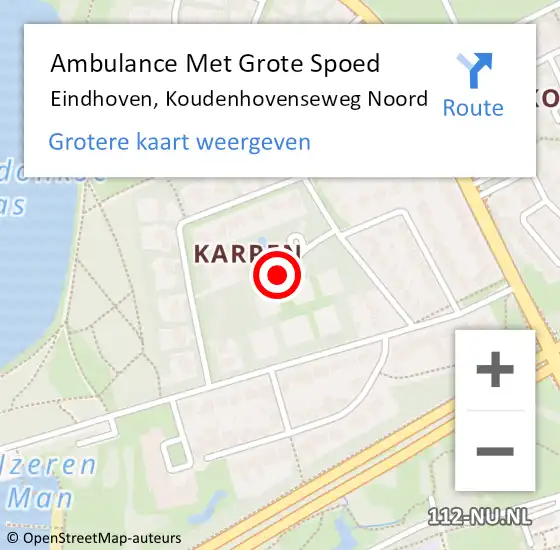 Locatie op kaart van de 112 melding: Ambulance Met Grote Spoed Naar Eindhoven, Koudenhovenseweg Noord op 10 juni 2015 11:36