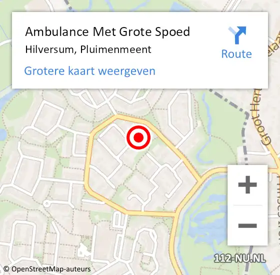 Locatie op kaart van de 112 melding: Ambulance Met Grote Spoed Naar Hilversum, Pluimenmeent op 10 juni 2015 11:57