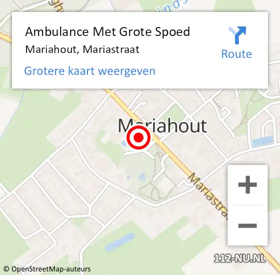 Locatie op kaart van de 112 melding: Ambulance Met Grote Spoed Naar Mariahout, Mariastraat op 10 juni 2015 12:11